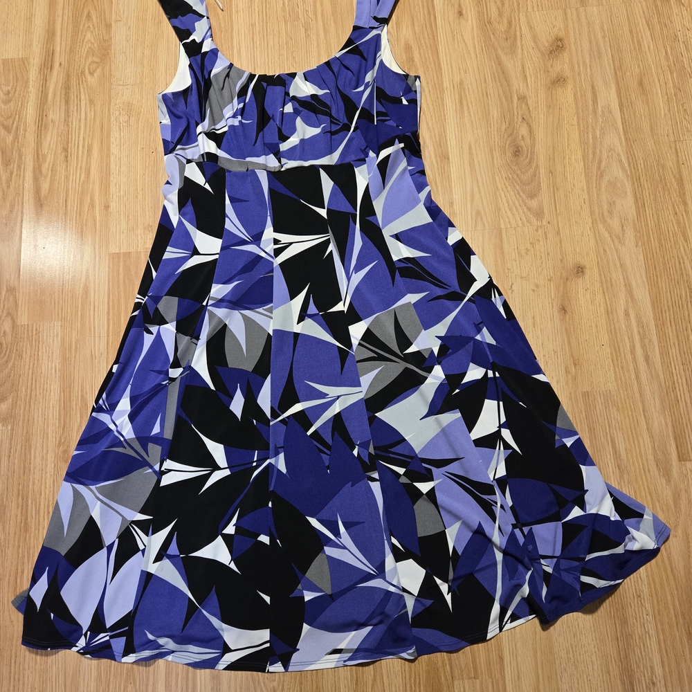London Times Blue and Black Geometric Midi Dress